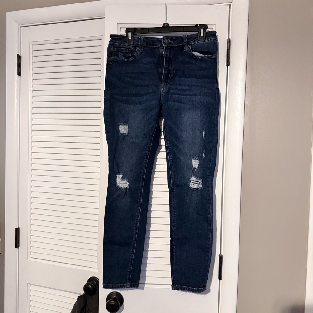 Just USA Dark Blue Distressed Ankle Jeans